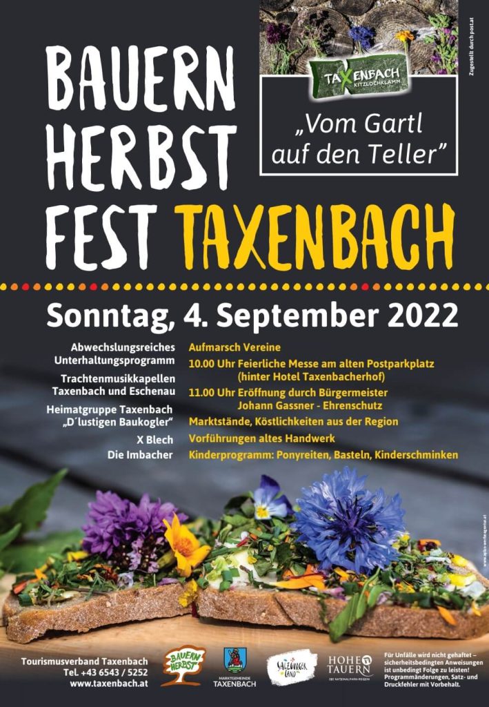 Bauernherbstfest 2022 in Taxenbach mit regionalen Köstlichkeiten und traditionellem Handwerk.
